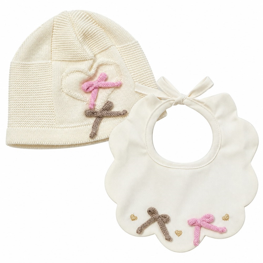 set cappello con bavetta fiocchi