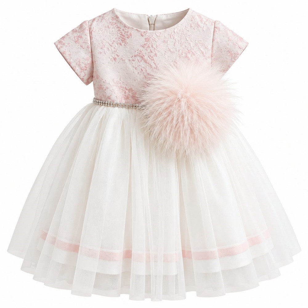 vestito panna/rosa con damascato